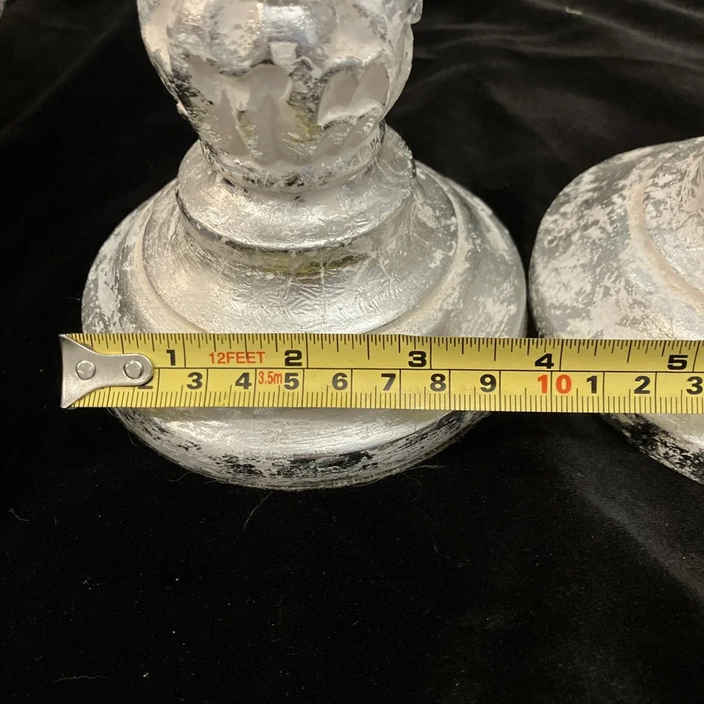 Distressed Silver Faux Mercury Mirror Resin Tall Candle Holder Candlestick Set 3